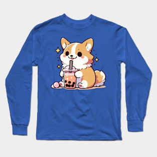 Cute corgi and delicious boba Long Sleeve T-Shirt